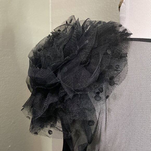 Pearl GEORGINA CHAPMAN of MARCHESA Black Grosgrain Dress Tulle Flowers - Picture 4 of 15